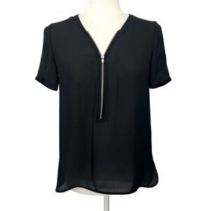 The Kooples* XS Black Silk Half Zip Short Sleeve Blouse